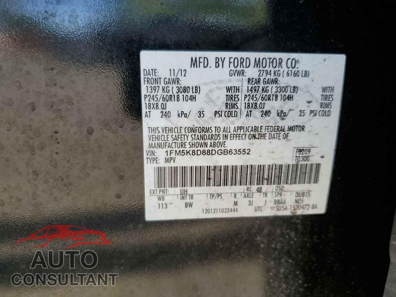 FORD EXPLORER 2013 - 1FM5K8D88DGB63552