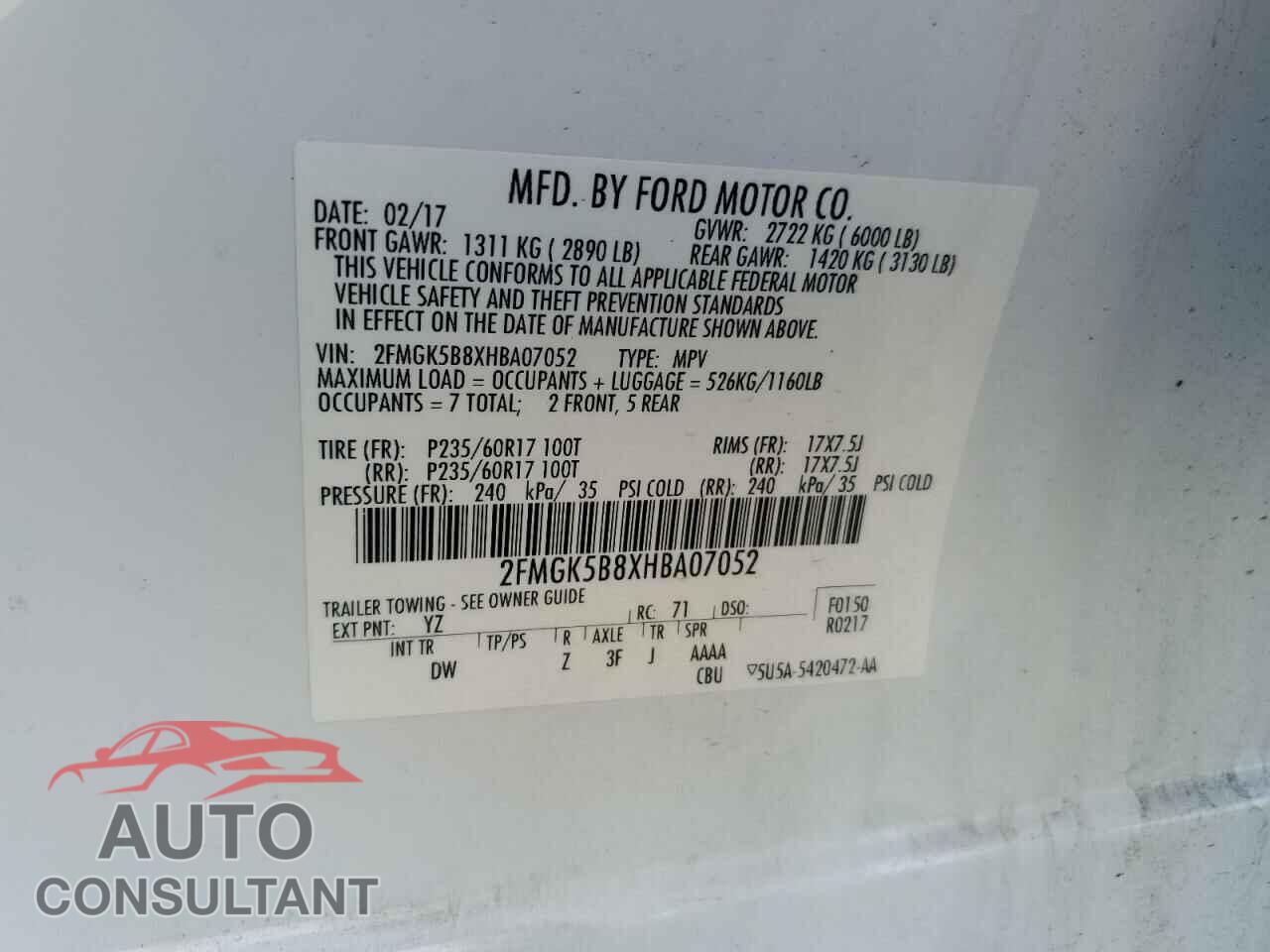 FORD FLEX 2017 - 2FMGK5B8XHBA07052