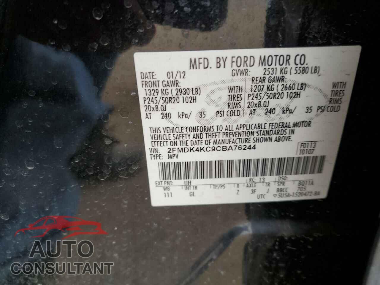 FORD EDGE 2012 - 2FMDK4KC9CBA76244
