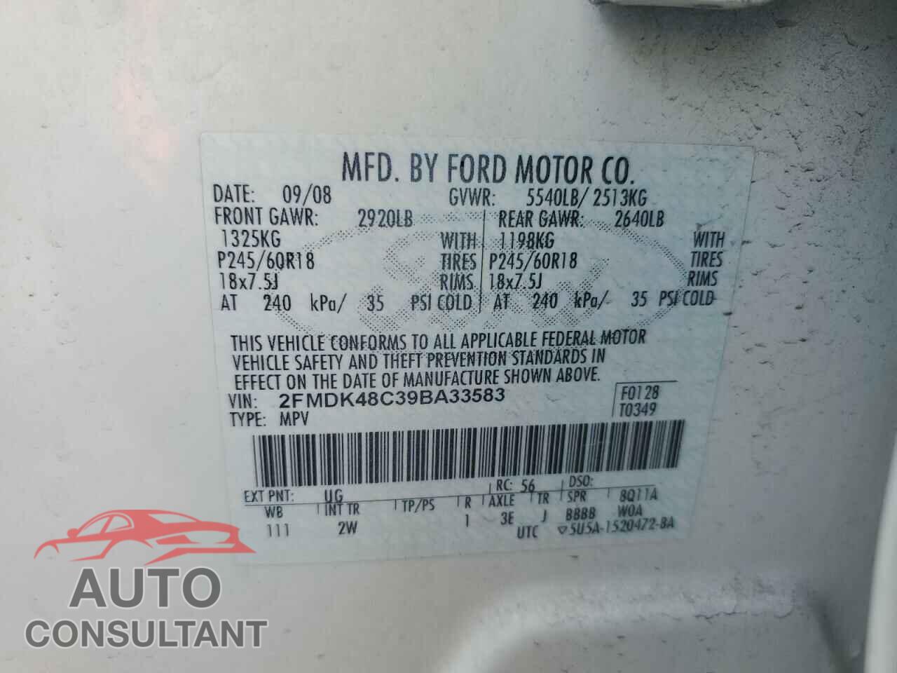 FORD EDGE 2009 - 2FMDK48C39BA33583