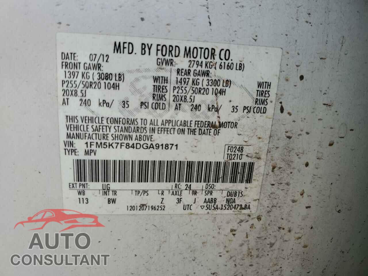 FORD EXPLORER 2013 - 1FM5K7F84DGA91871