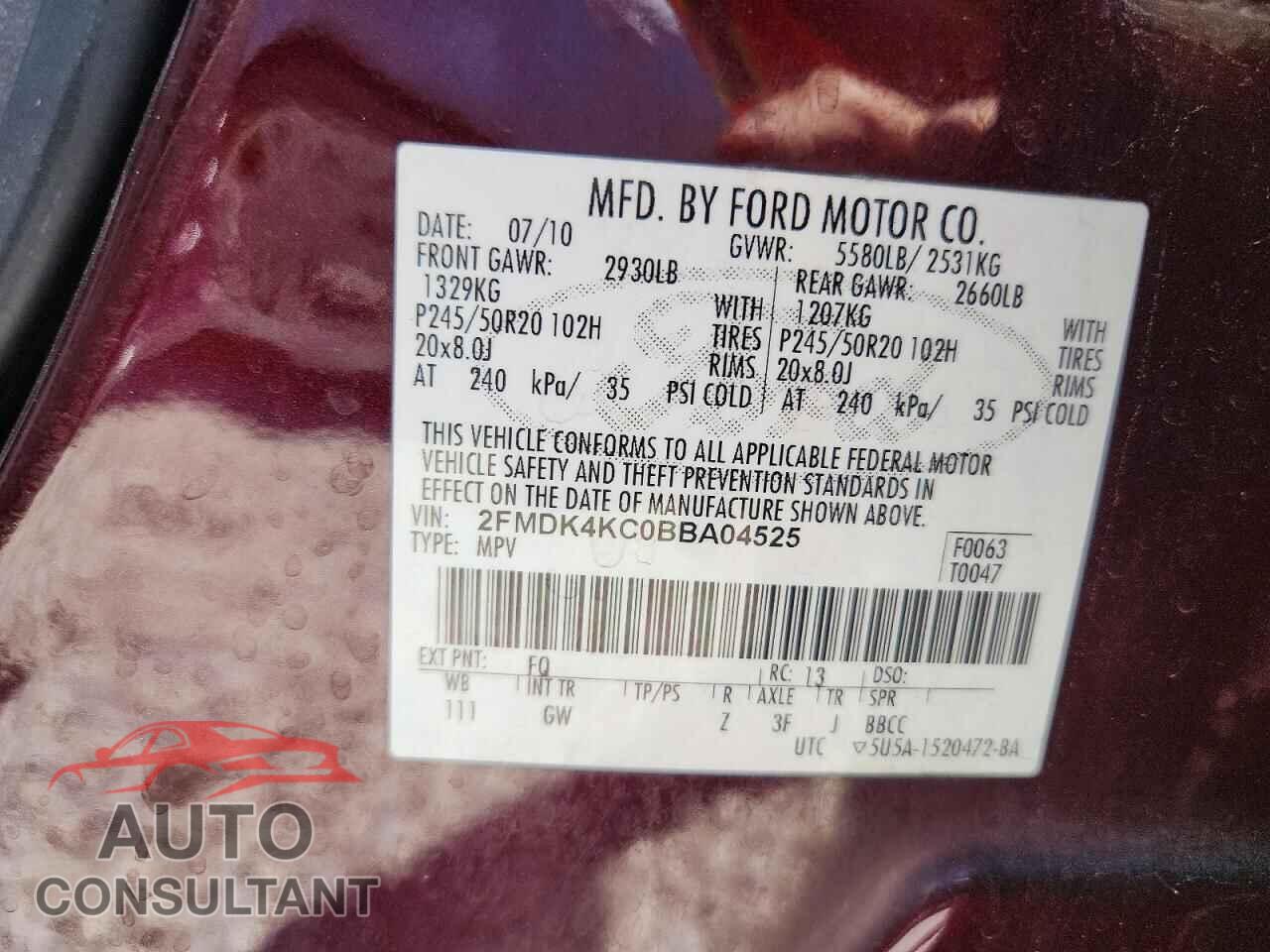 FORD EDGE 2011 - 2FMDK4KC0BBA04525