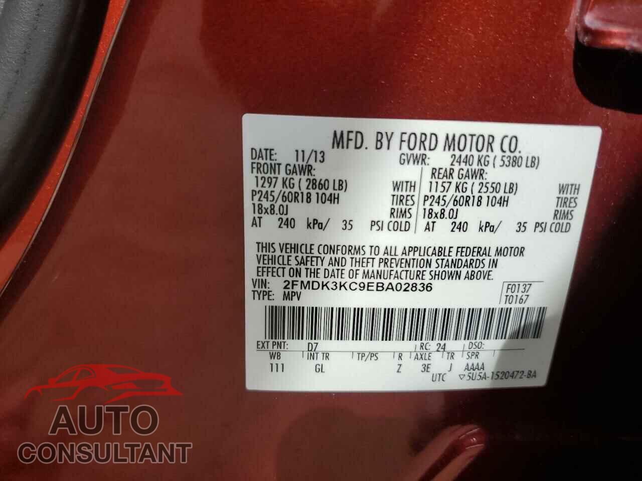 FORD EDGE 2014 - 2FMDK3KC9EBA02836