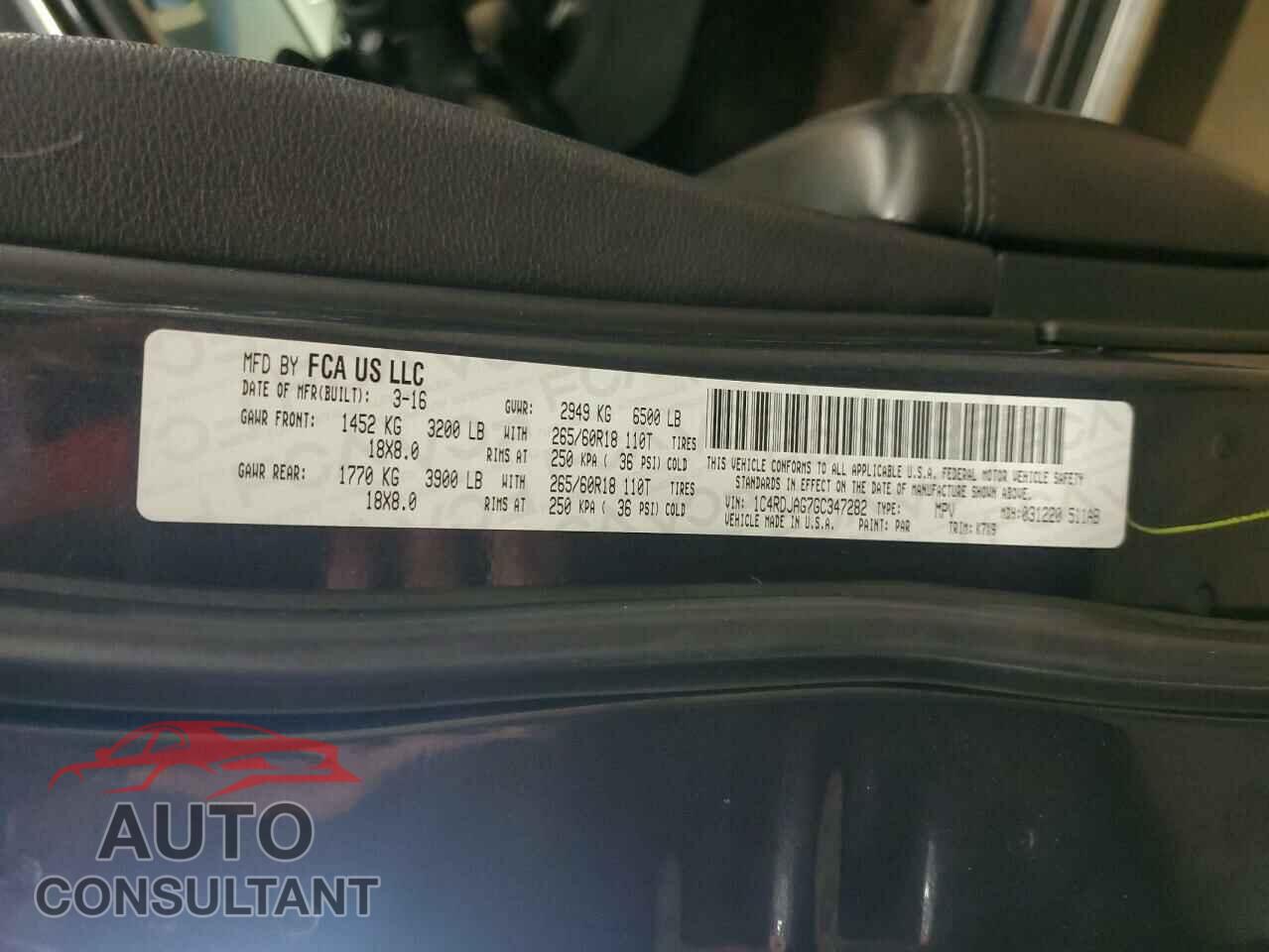 DODGE DURANGO 2016 - 1C4RDJAG7GC347282