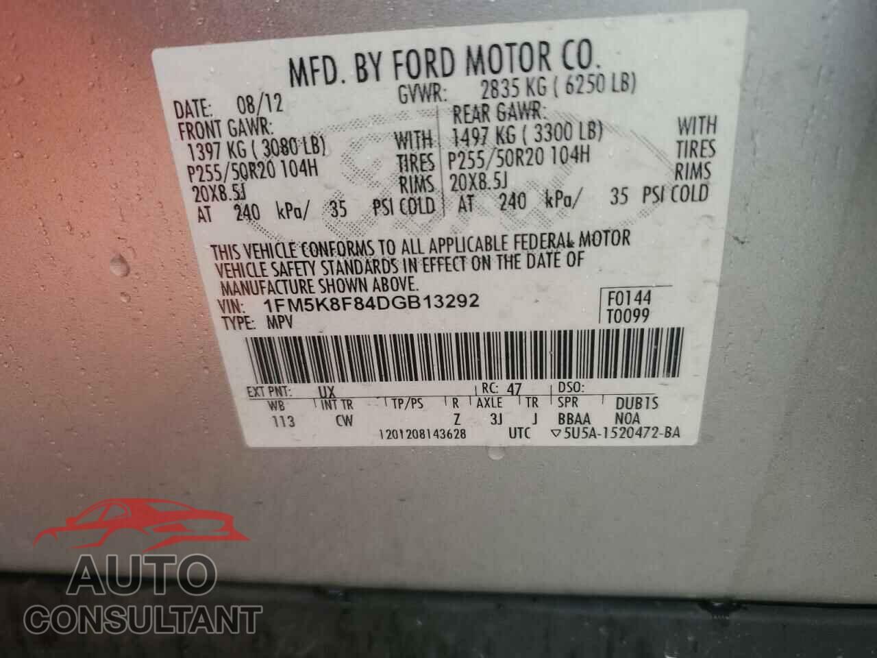 FORD EXPLORER 2013 - 1FM5K8F84DGB13292