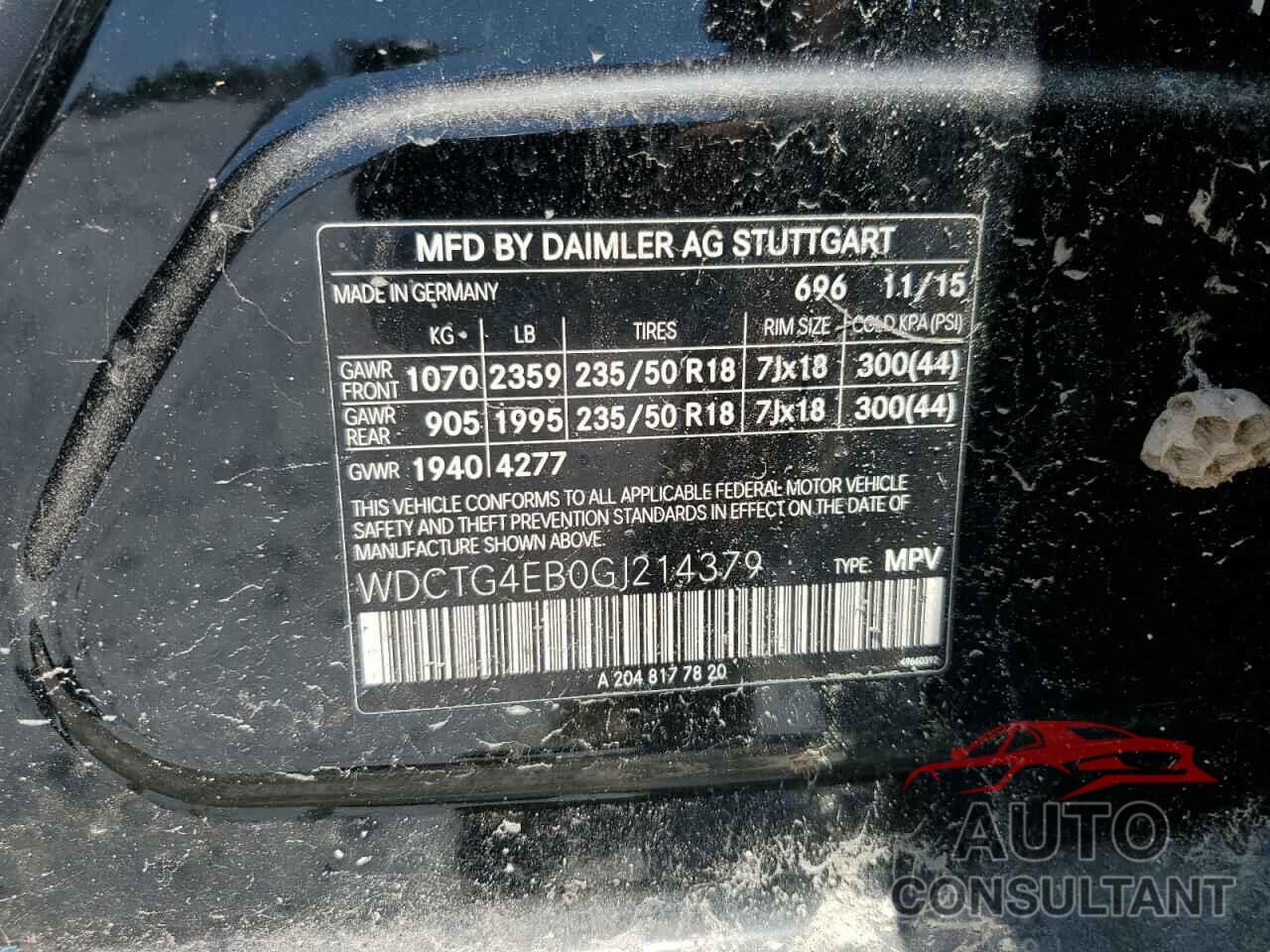 MERCEDES-BENZ GLA-CLASS 2016 - WDCTG4EB0GJ214379