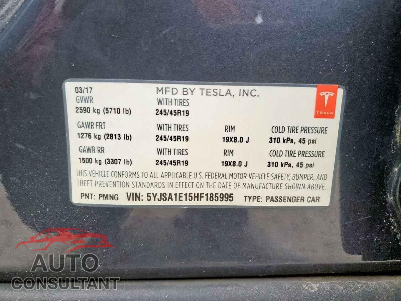 TESLA MODEL S 2017 - 5YJSA1E15HF185995