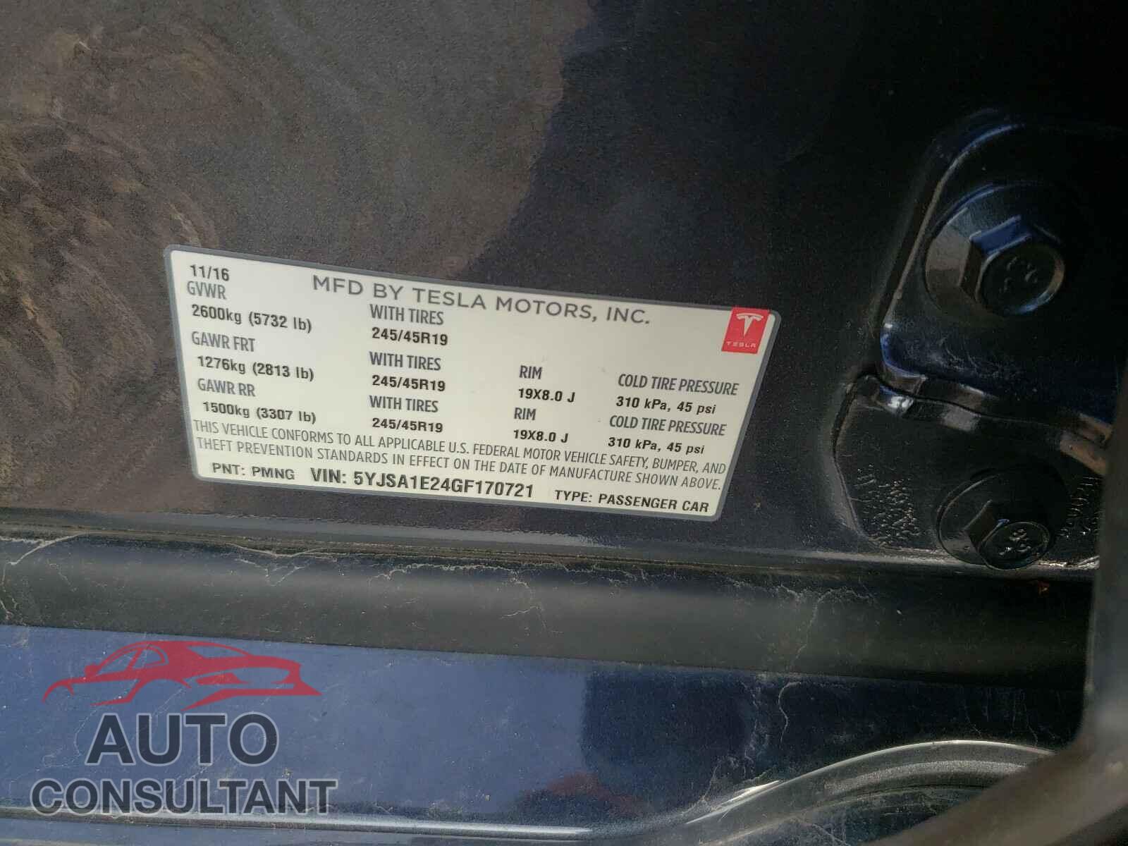 TESLA MODEL S 2016 - 5YJSA1E24GF170721