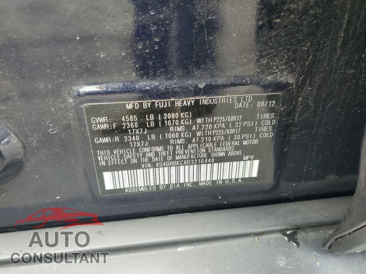 SUBARU OUTBACK 2013 - 4S4BRBKC8D3216440