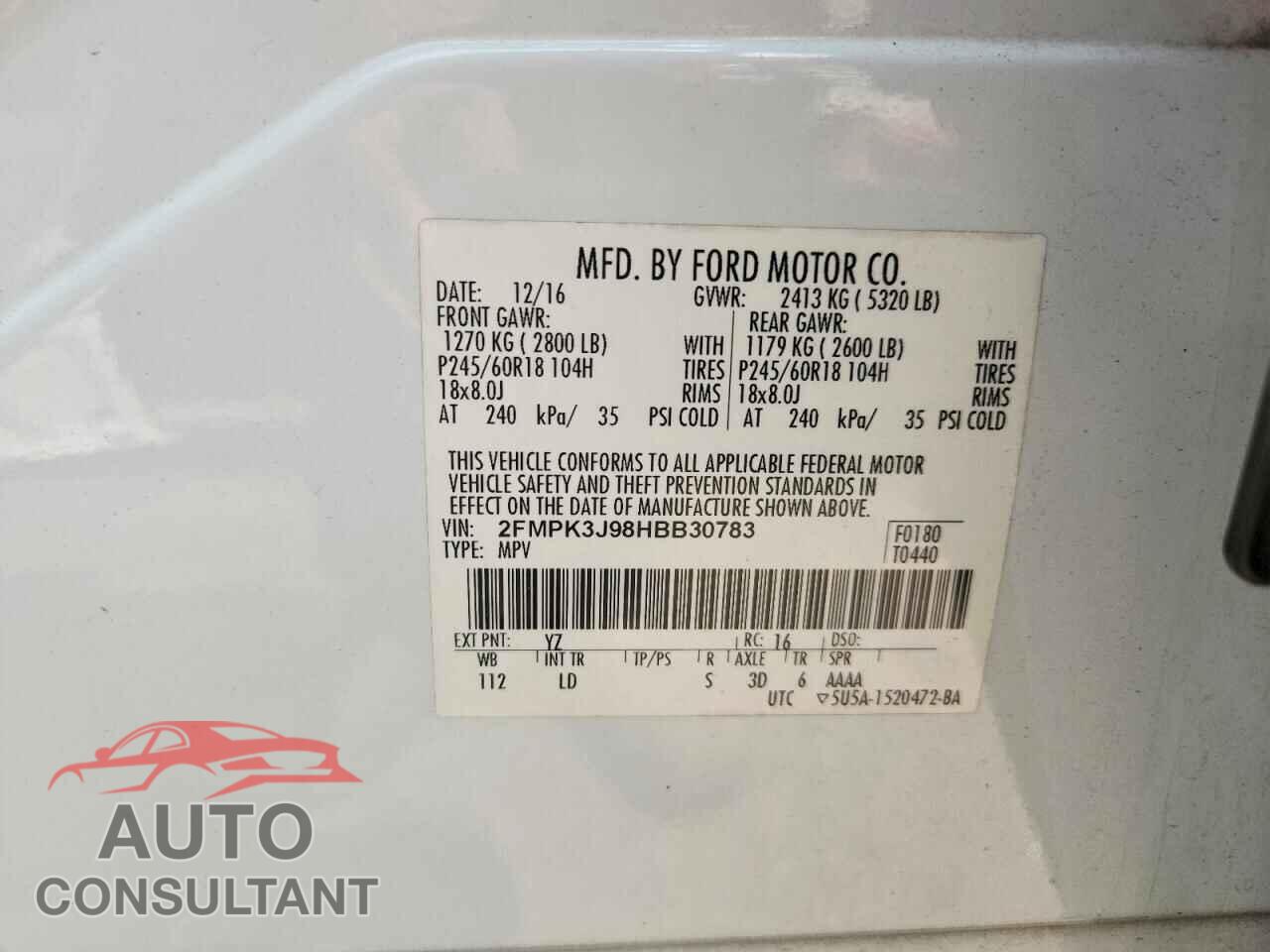 FORD EDGE 2017 - 2FMPK3J98HBB30783