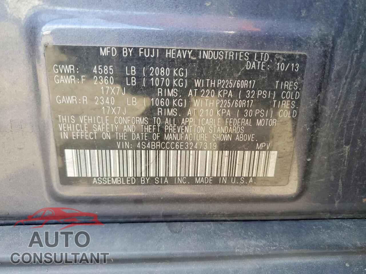 SUBARU OUTBACK 2014 - 4S4BRCCC6E3247319