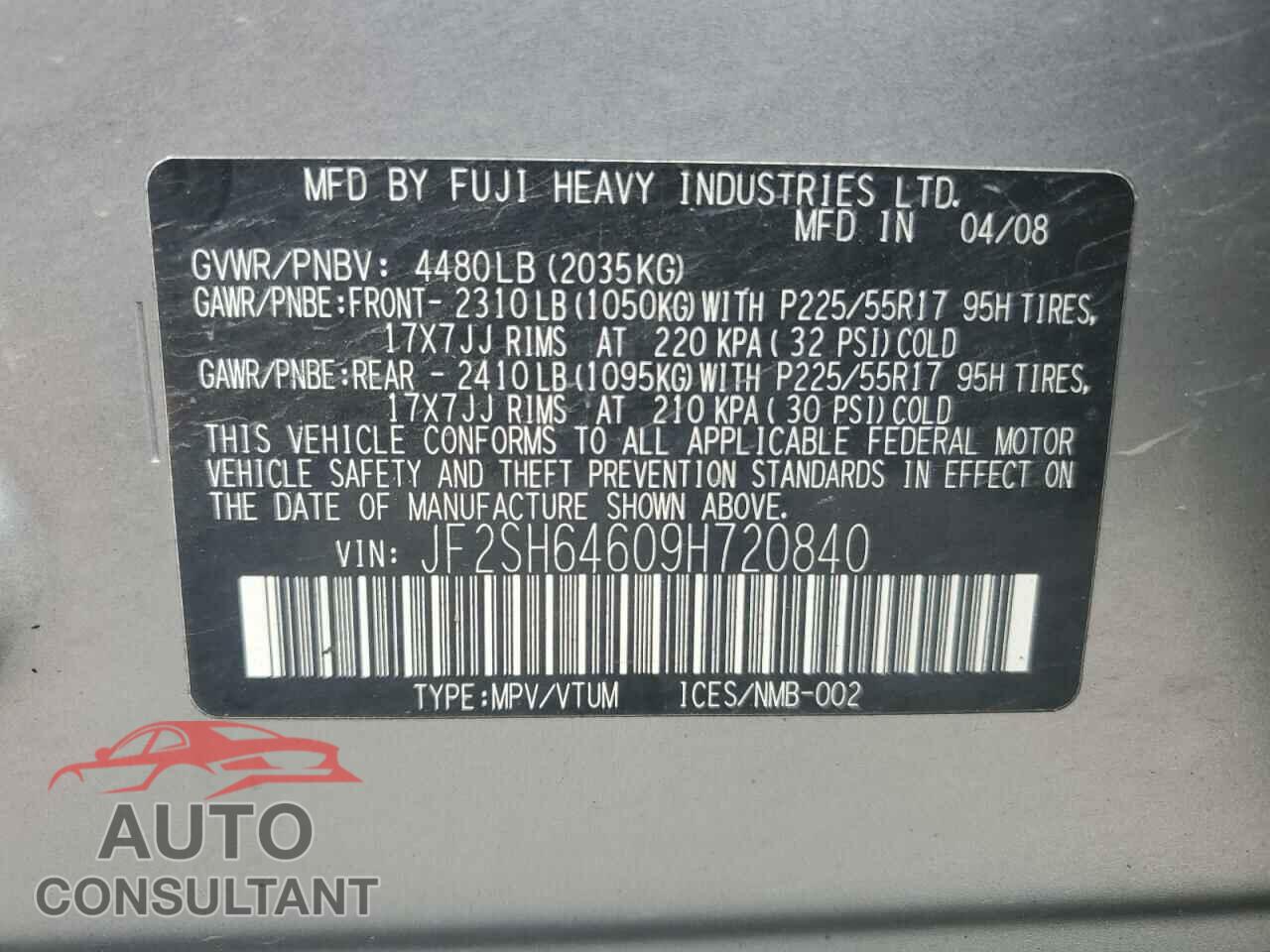 SUBARU FORESTER 2009 - JF2SH64609H720840