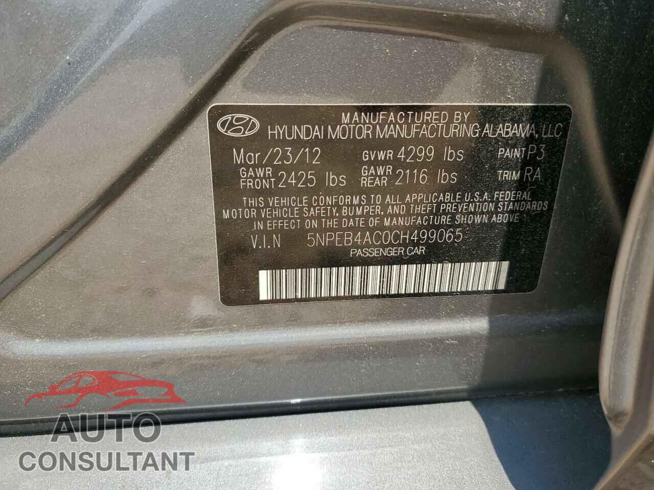 HYUNDAI SONATA 2012 - 5NPEB4AC0CH499065