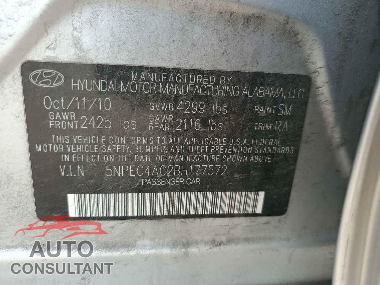 HYUNDAI SONATA 2011 - 5NPEC4AC2BH177572