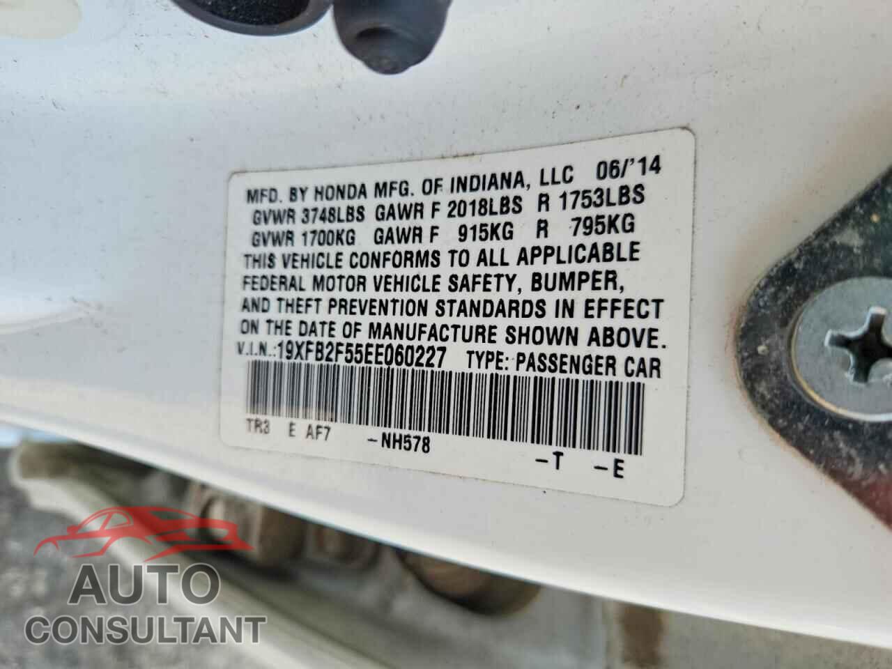HONDA CIVIC 2014 - 19XFB2F55EE060227