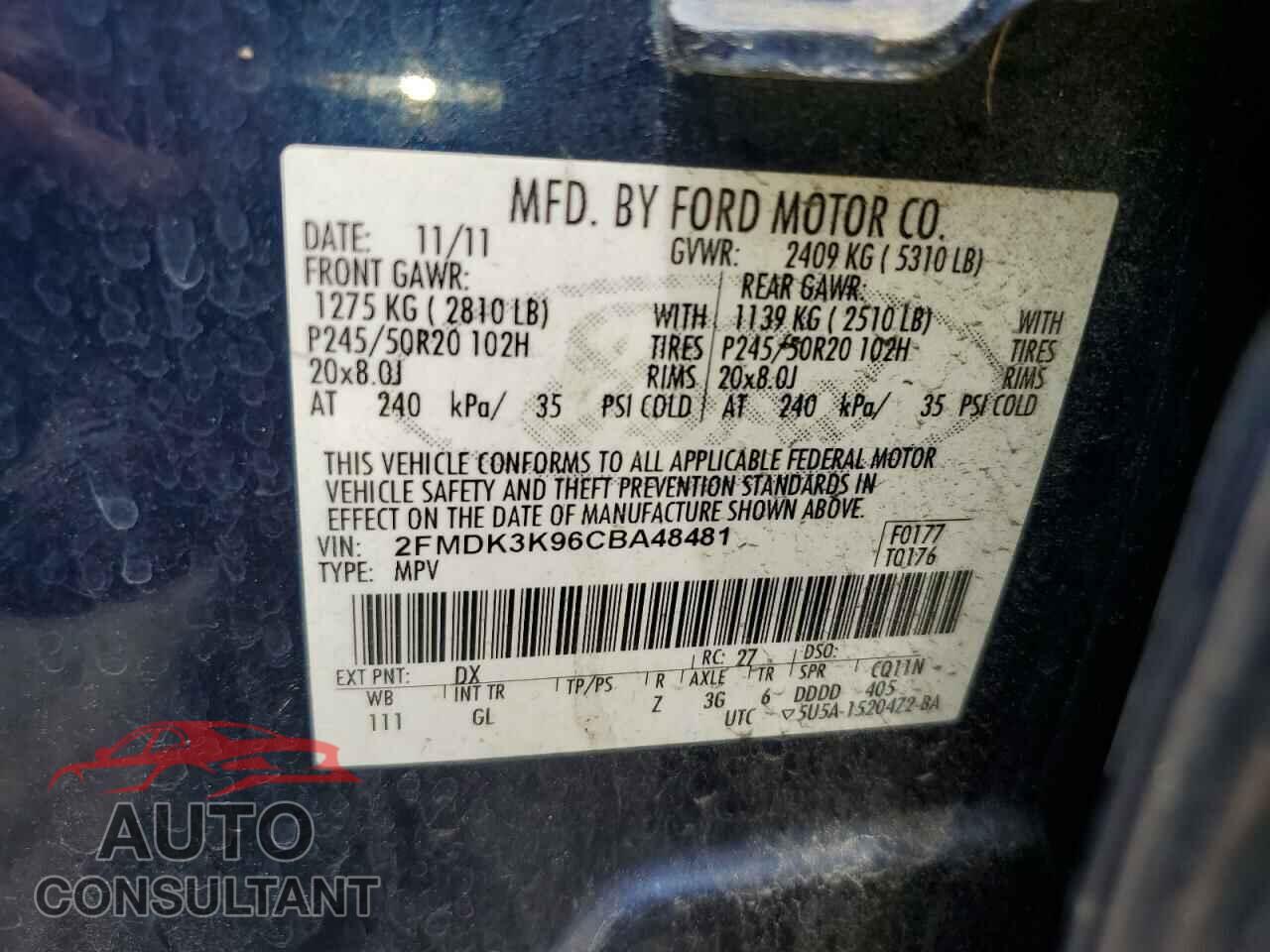 FORD EDGE 2012 - 2FMDK3K96CBA48481