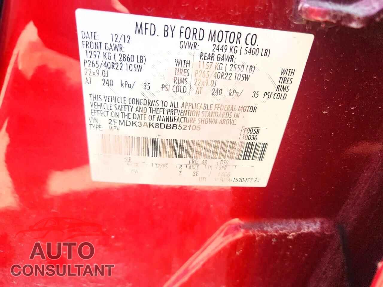 FORD EDGE 2013 - 2FMDK3AK8DBB52105