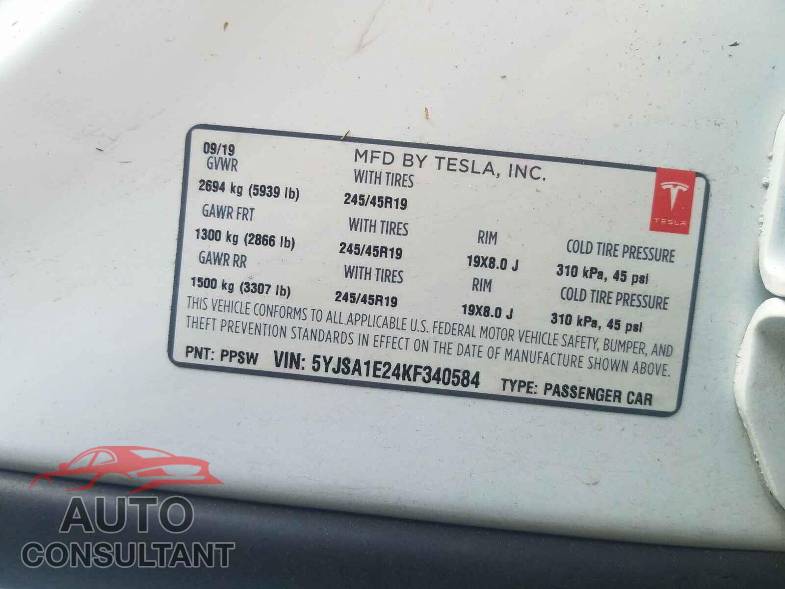 TESLA MODEL S 2019 - 5YJSA1E24KF340584