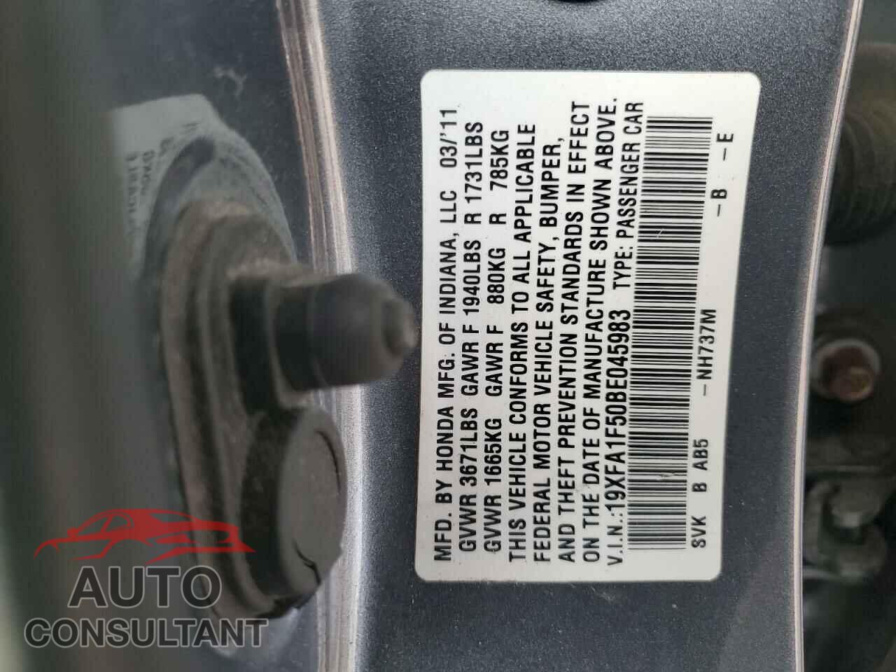 HONDA CIVIC 2011 - 19XFA1F50BE045983