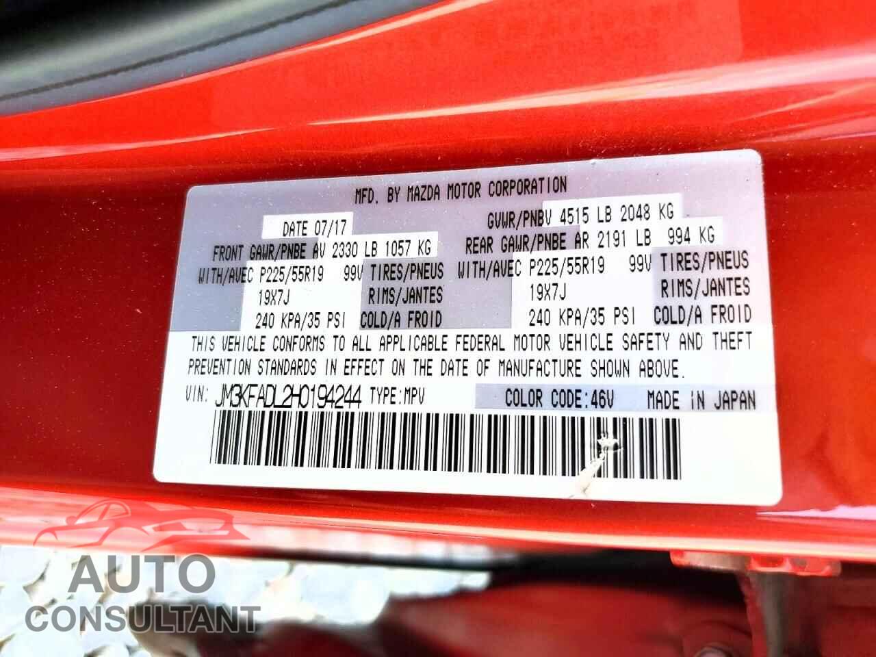 MAZDA CX-5 2017 - JM3KFADL2H0194244
