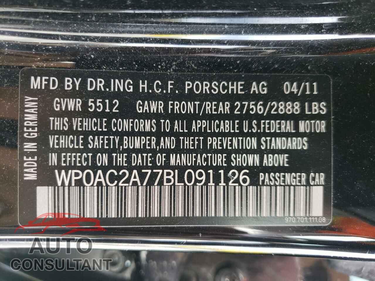 PORSCHE PANAMERA 2011 - WP0AC2A77BL091126