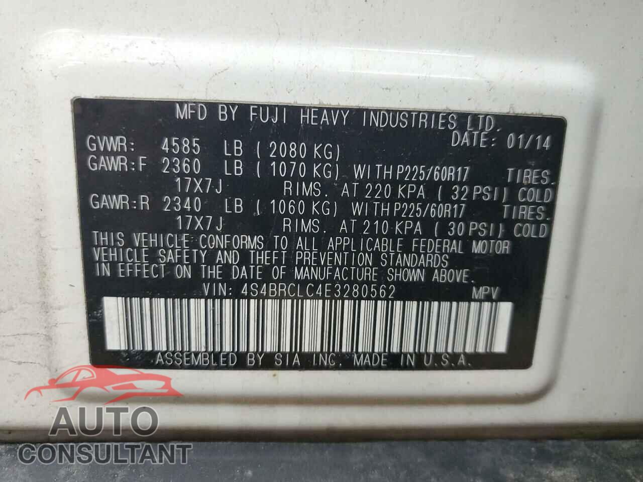 SUBARU OUTBACK 2014 - 4S4BRCLC4E3280562