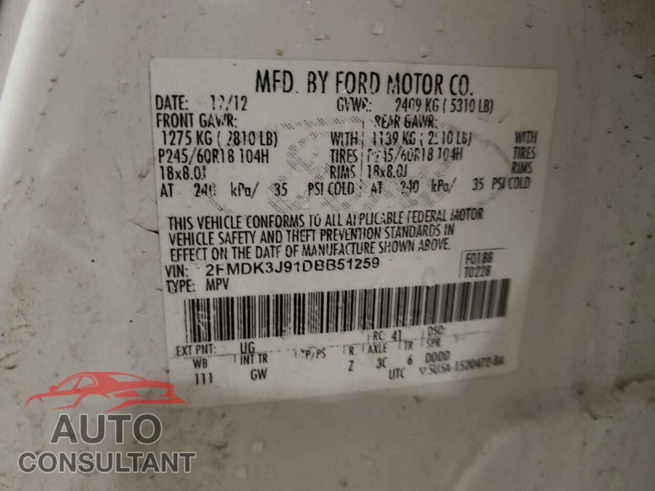 FORD EDGE 2013 - 2FMDK3J91DBB51259
