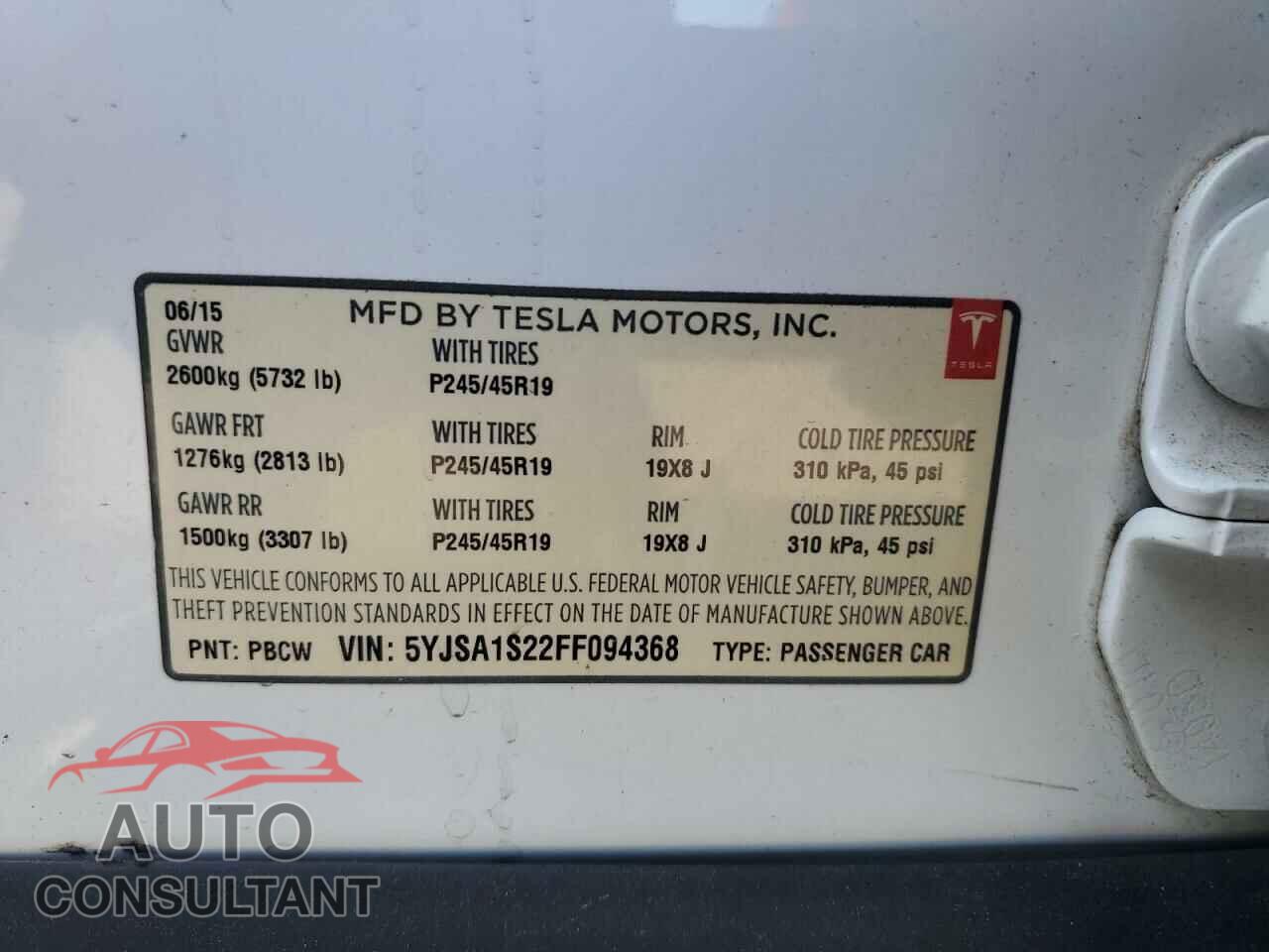 TESLA MODEL S 2015 - 5YJSA1S22FF094368