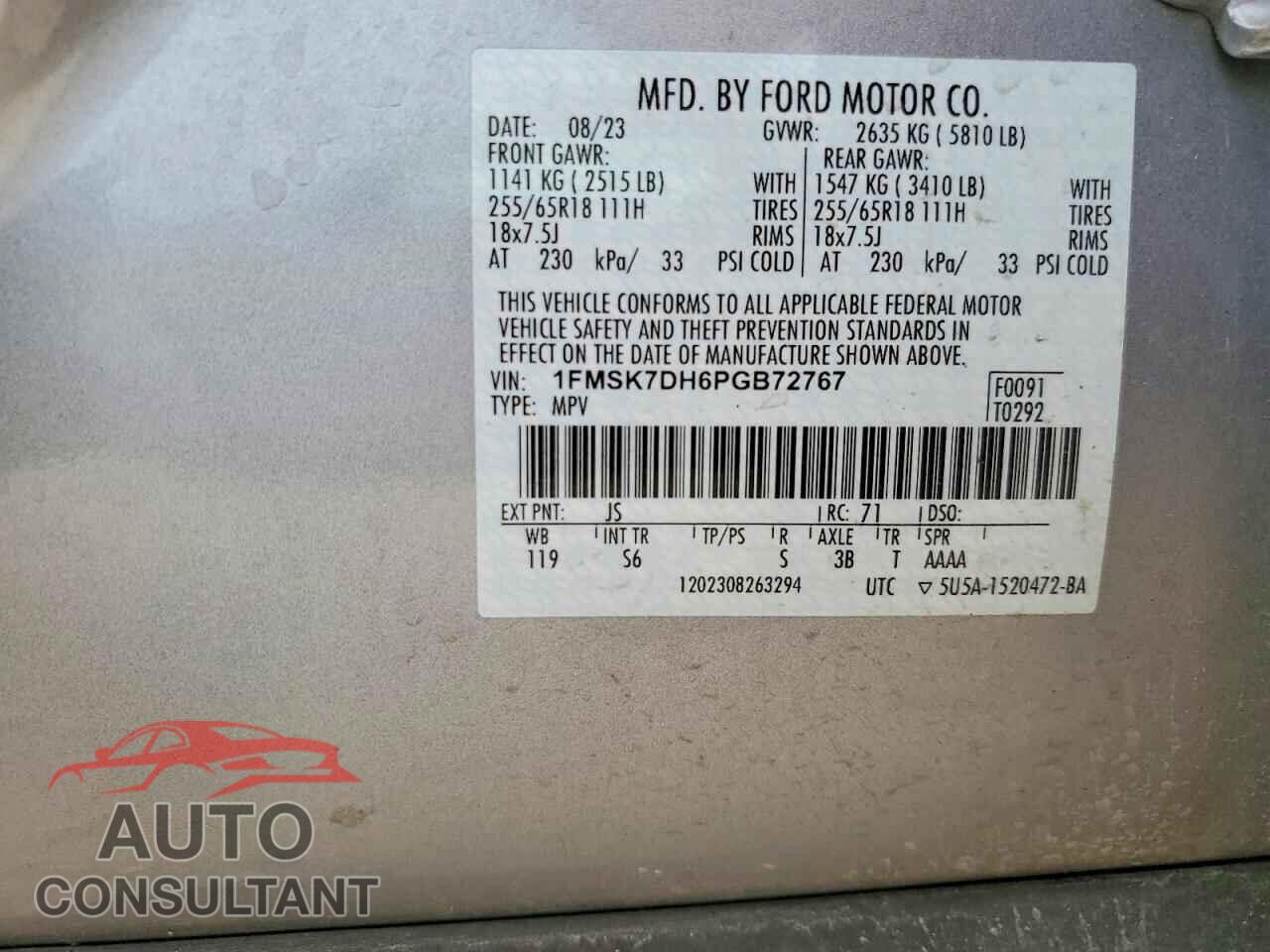 FORD EXPLORER 2023 - 1FMSK7DH6PGB72767