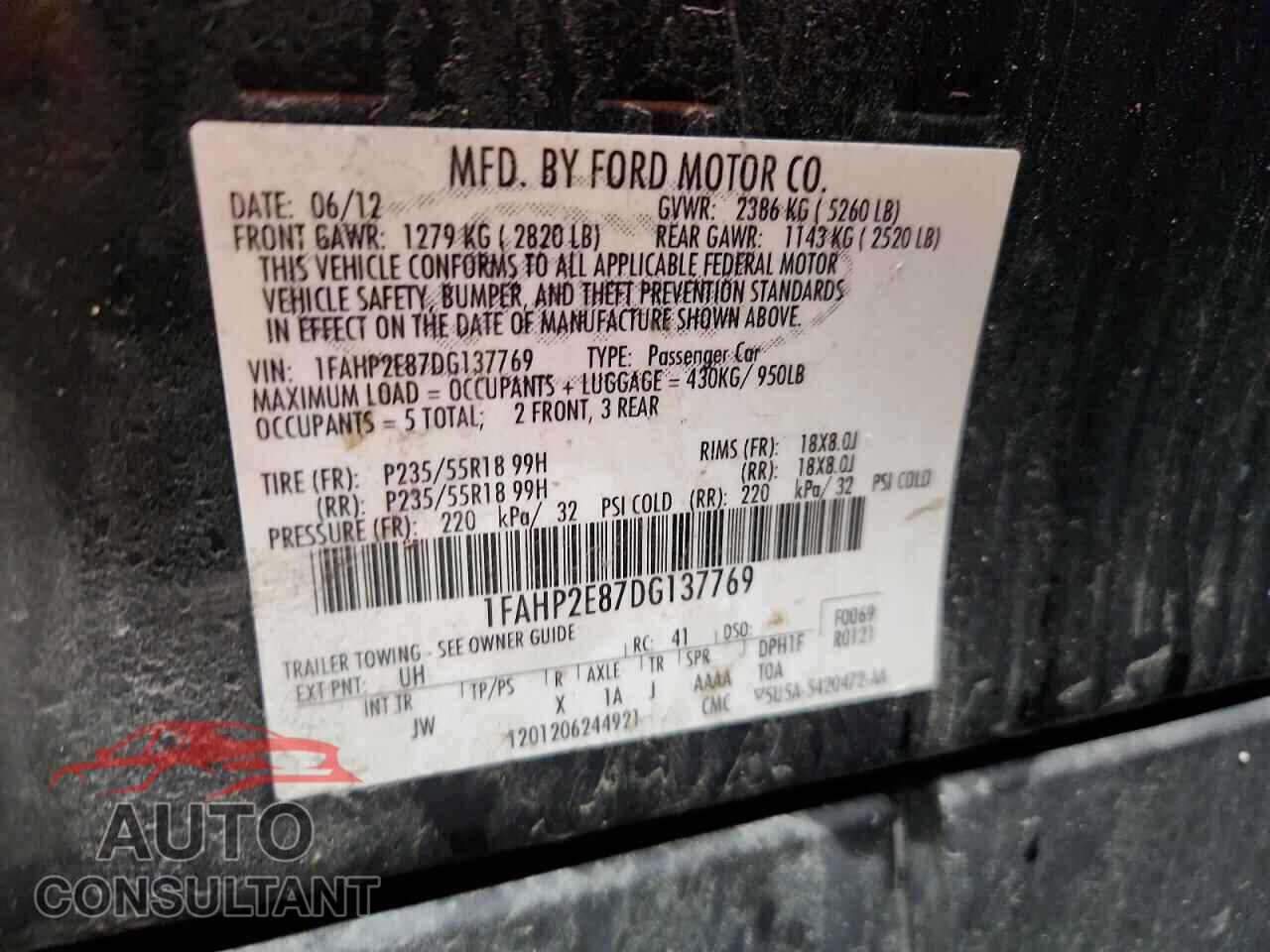 FORD TAURUS 2013 - 1FAHP2E87DG137769