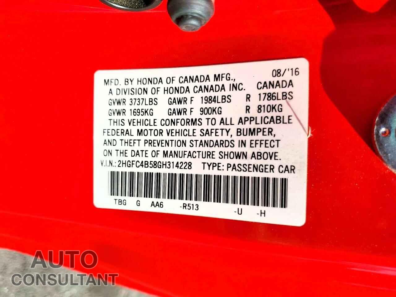 HONDA CIVIC 2016 - 2HGFC4B58GH314228