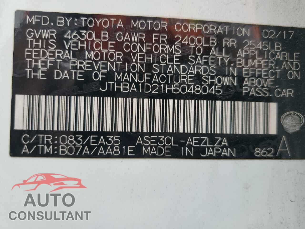 LEXUS IS 2017 - JTHBA1D21H5048045