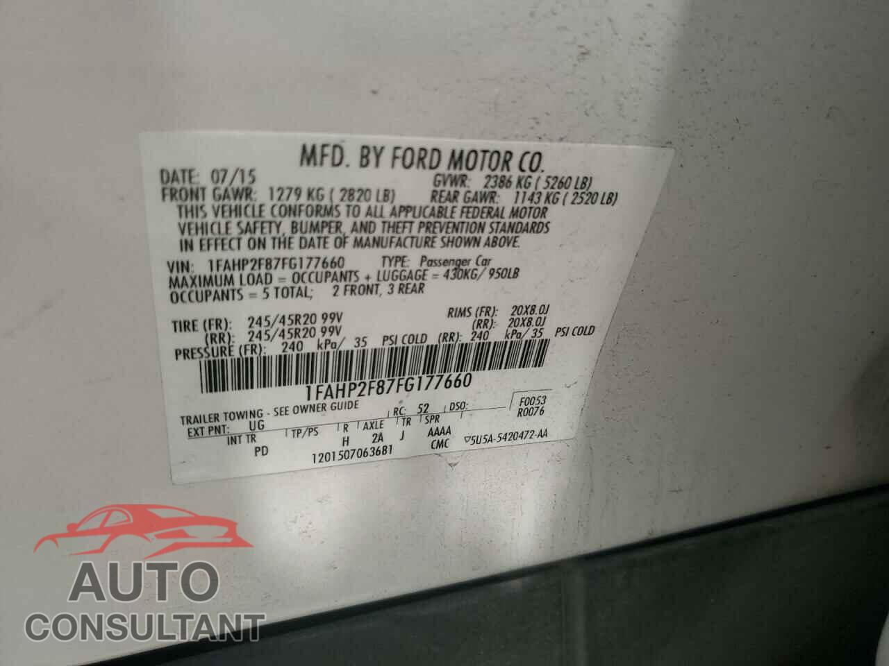 FORD TAURUS 2015 - 1FAHP2F87FG177660