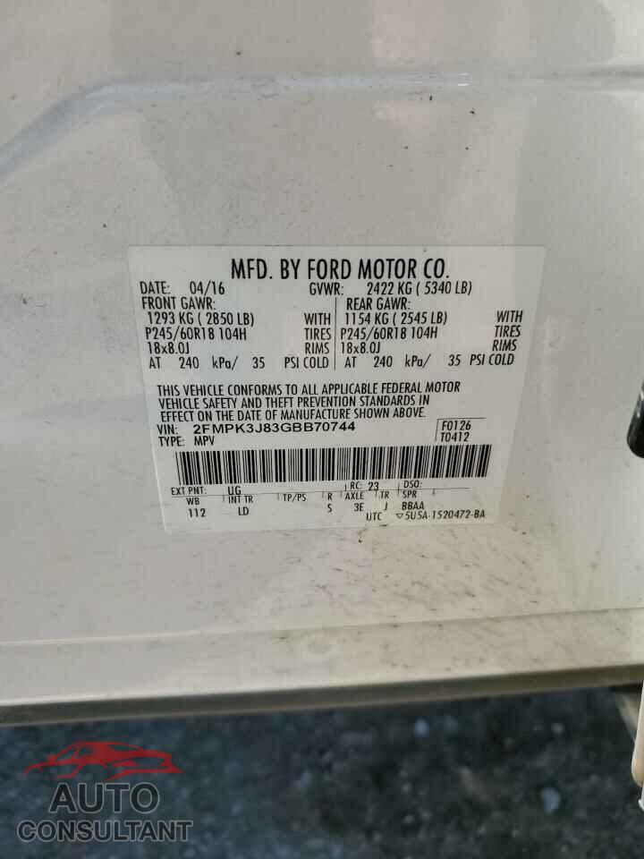 FORD EDGE 2016 - 2FMPK3J83GBB70744