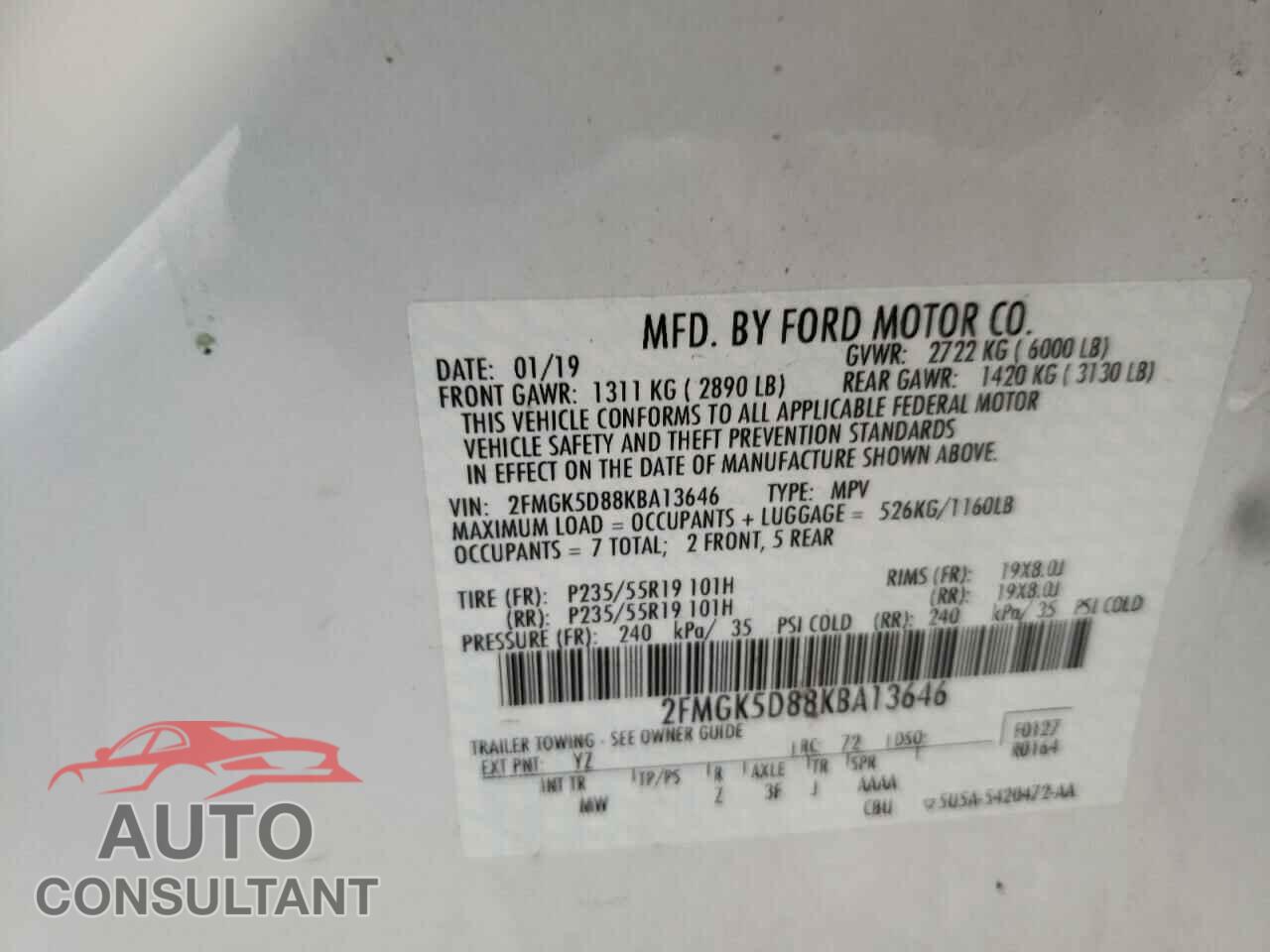 FORD FLEX 2019 - 2FMGK5D88KBA13646