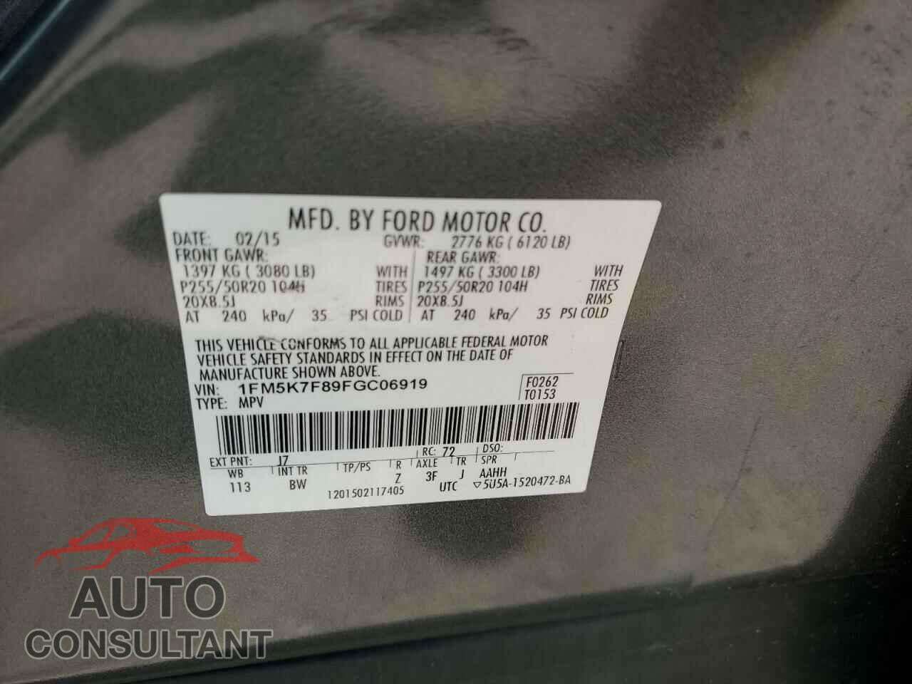 FORD EXPLORER 2015 - 1FM5K7F89FGC06919