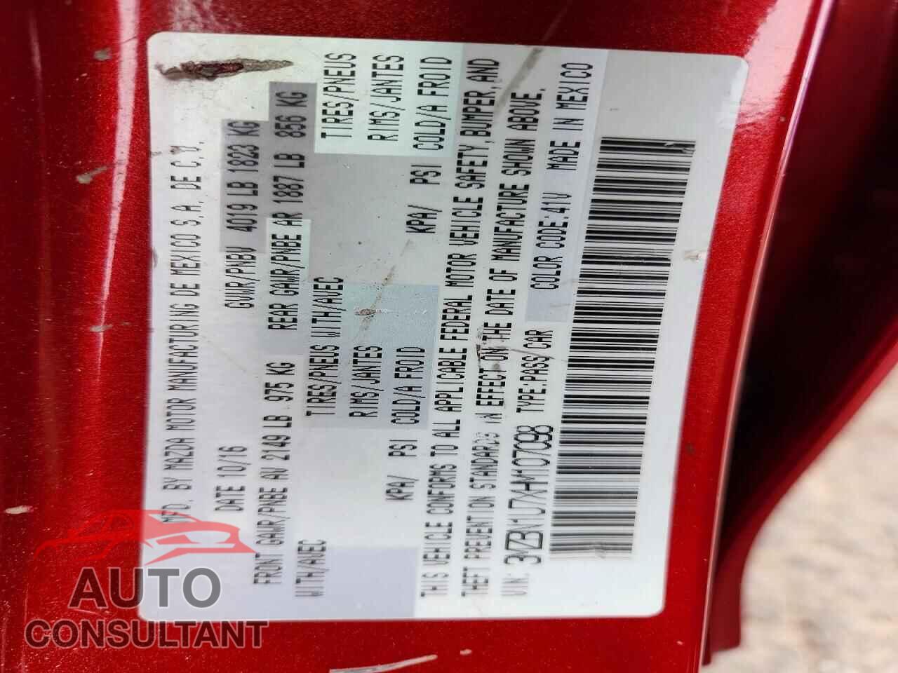 MAZDA 3 2017 - 3MZBN1U7XHM107098