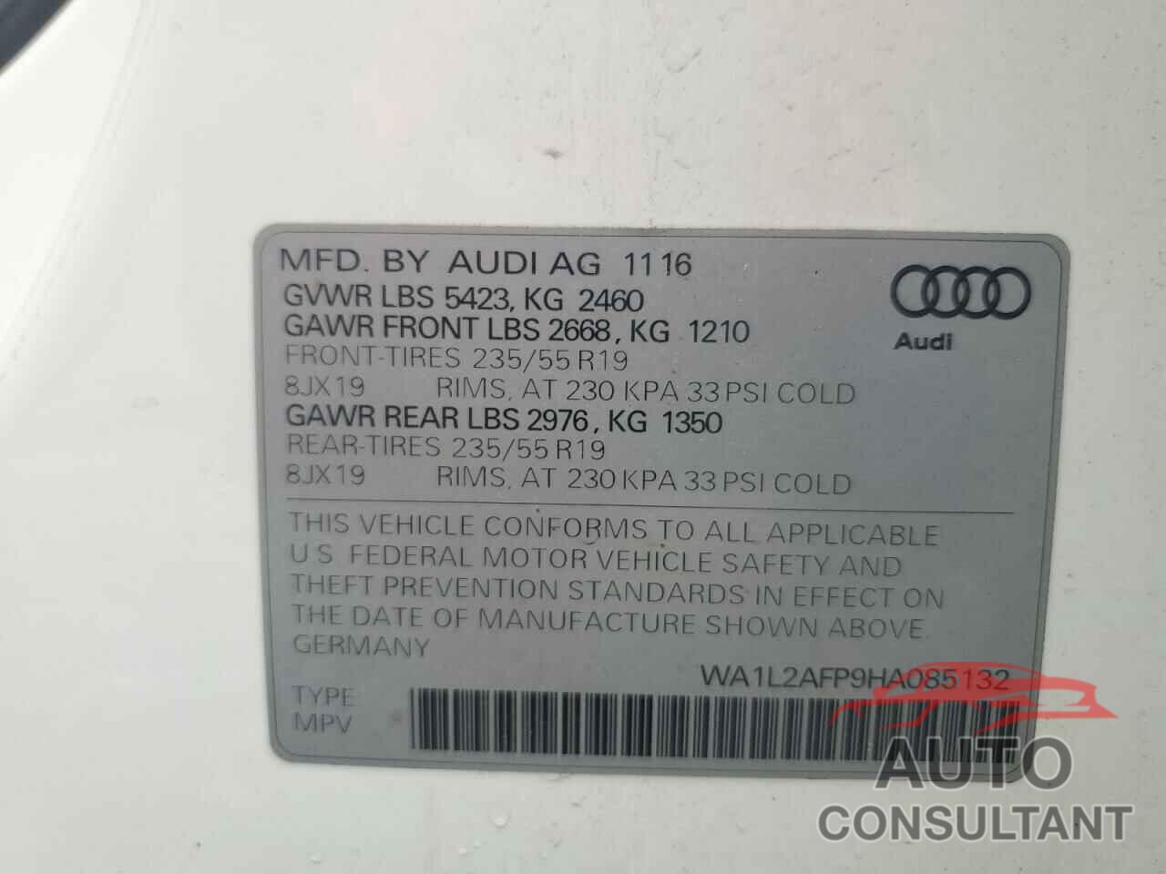 AUDI Q5 2017 - WA1L2AFP9HA085132