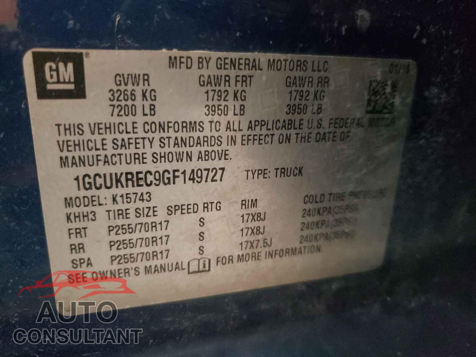 CHEVROLET SILVERADO 2016 - 1GCUKREC9GF149727