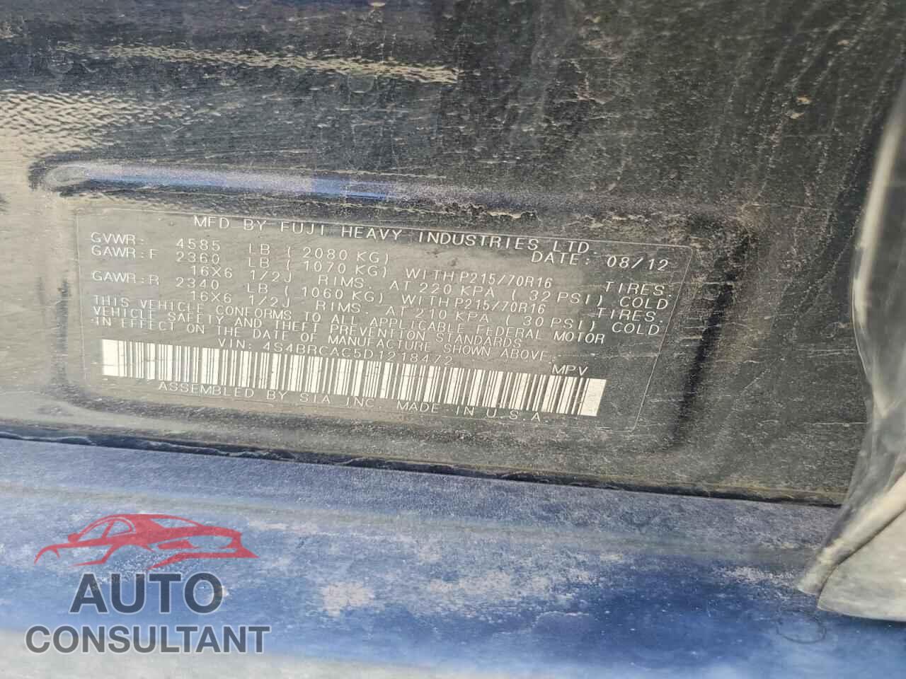 SUBARU OUTBACK 2013 - 4S4BRCAC5D1218472
