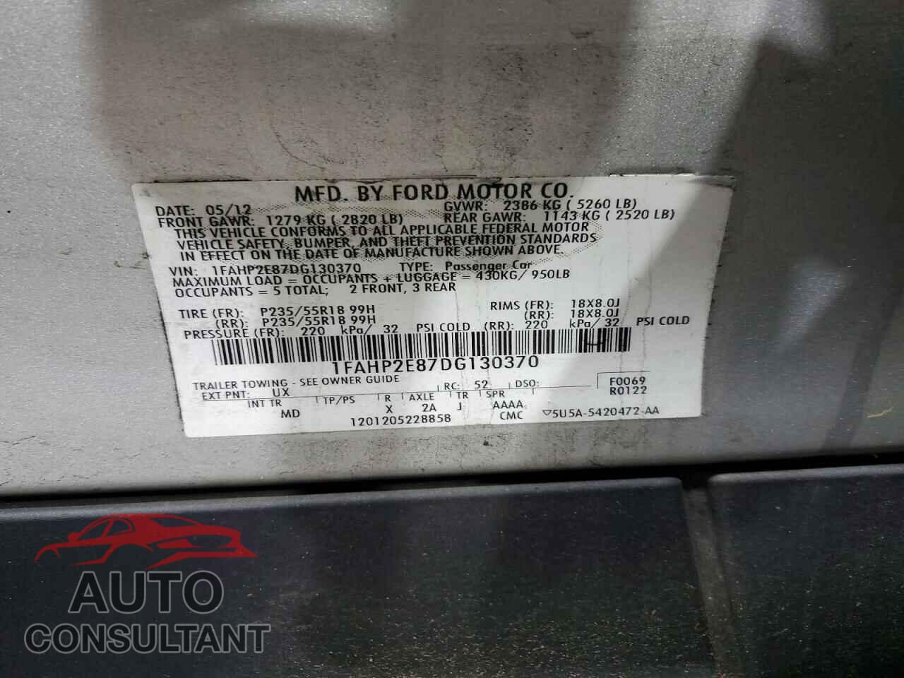 FORD TAURUS 2013 - 1FAHP2E87DG130370