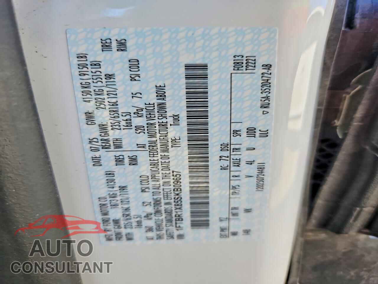 FORD TRANSIT 2025 - 1FTBR1X85SKB09657