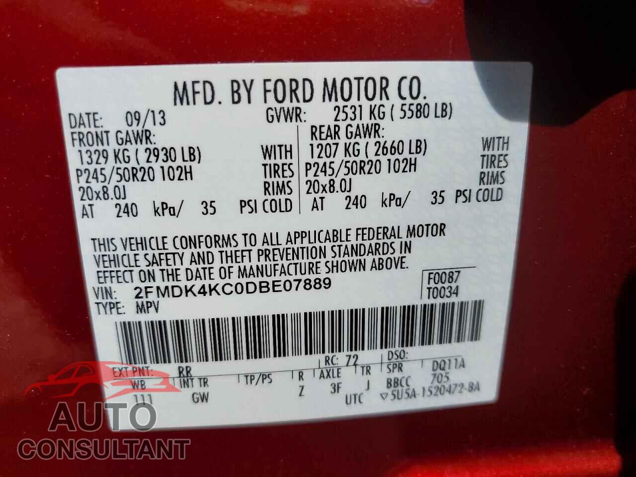 FORD EDGE 2013 - 2FMDK4KC0DBE07889