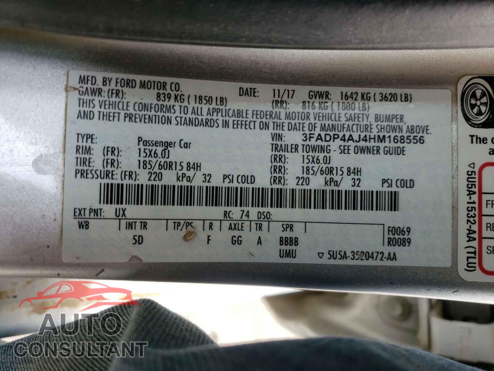 FORD FIESTA 2017 - 3FADP4AJ4HM168556