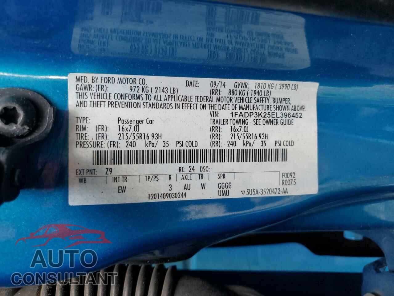 FORD FOCUS 2014 - 1FADP3K25EL396452