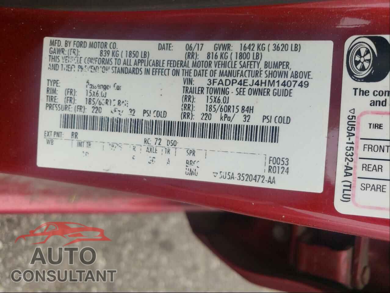 FORD FIESTA 2017 - 3FADP4EJ4HM140749