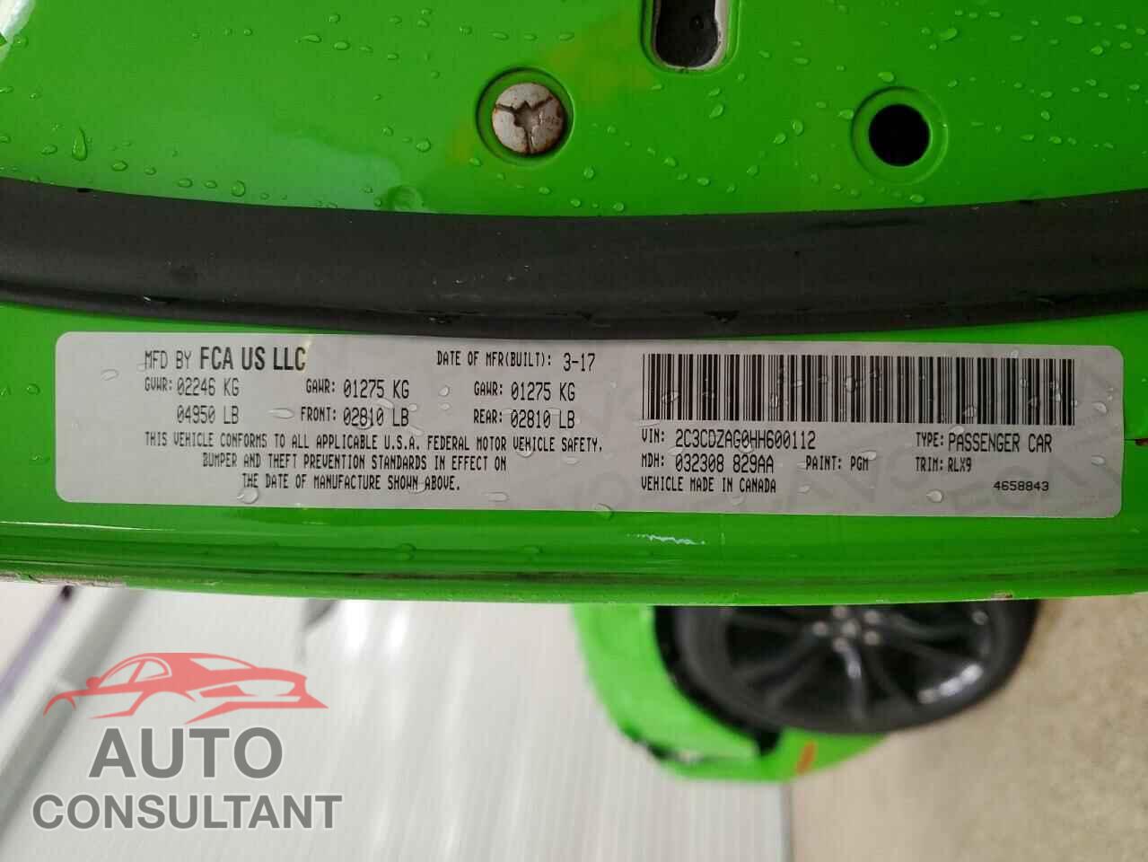 DODGE CHALLENGER 2017 - 2C3CDZAG0HH600112