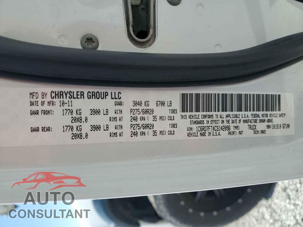 DODGE RAM 1500 2012 - 1C6RD7FT4CS142096
