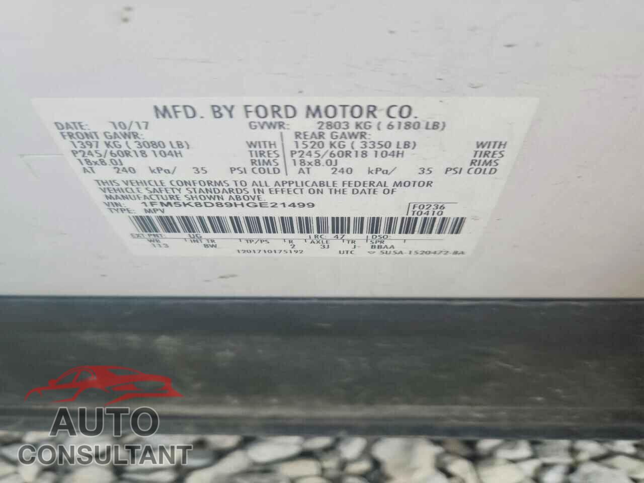 FORD EXPLORER 2017 - 1FM5K8D89HGE21499