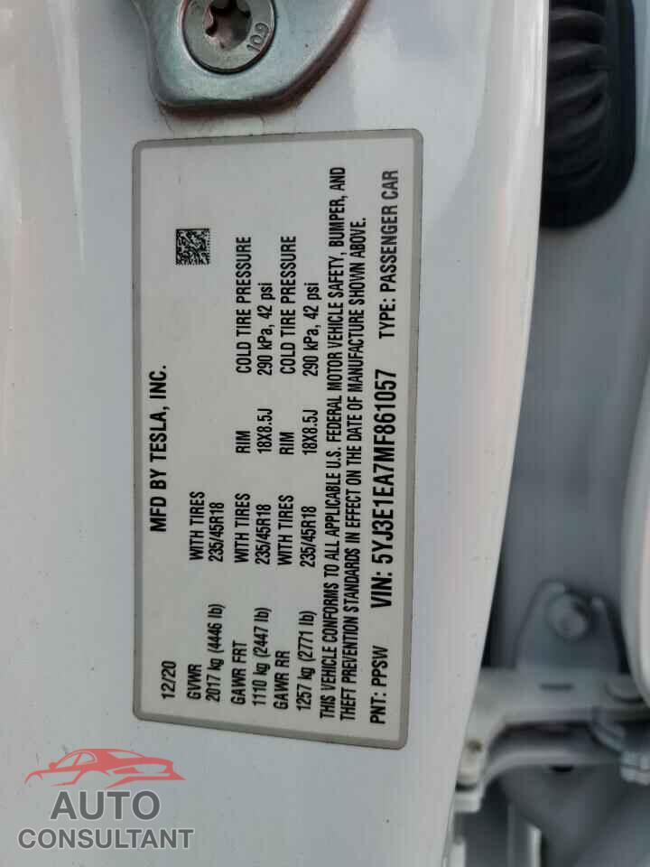 TESLA MODEL 3 2021 - 5YJ3E1EA7MF861057